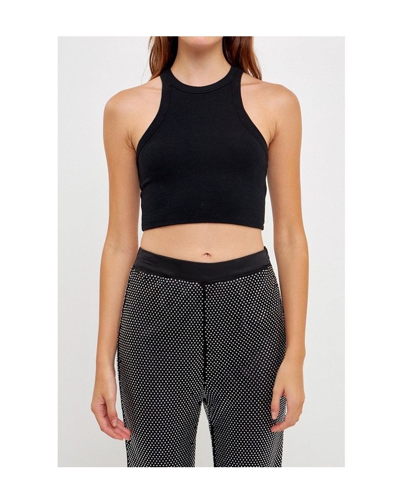 Women's Crop Knit Tank Top Black $18.00 Tops