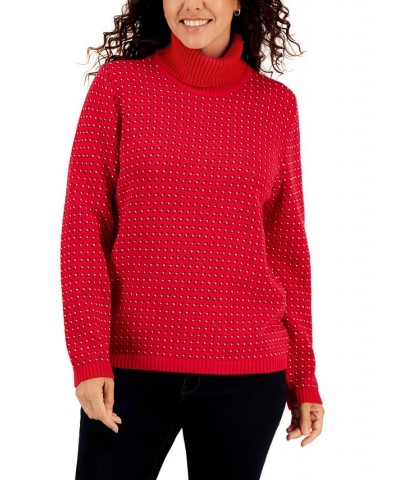 Women's Cotton Jersey Turtleneck Sweater Red $9.17 Sweaters