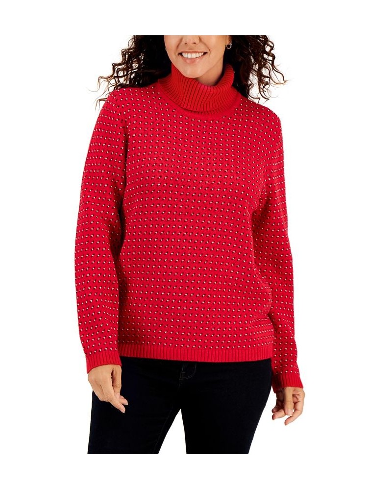 Women's Cotton Jersey Turtleneck Sweater Red $9.17 Sweaters