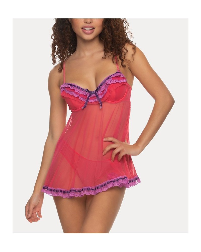 Women's Ruffles Galore Babydoll 2 Piece Lingerie Set Red $29.90 Sleepwear