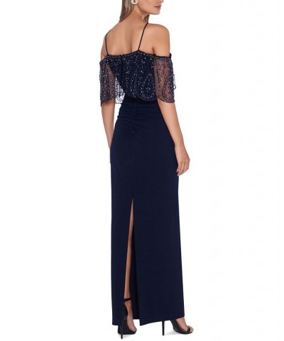 Beaded Cold-Shoulder Gown Navy Gunmetal $92.48 Dresses