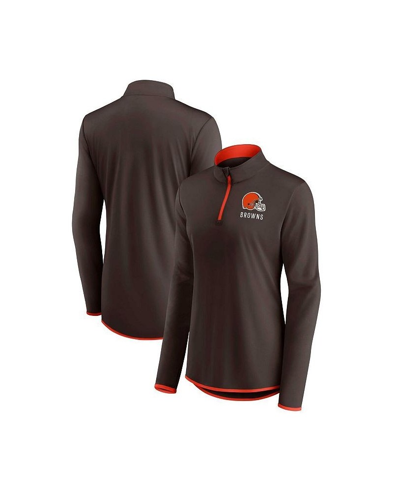 Women's Branded Brown Cleveland Browns Worth the Drive Quarter-Zip Top Brown $37.09 Tops