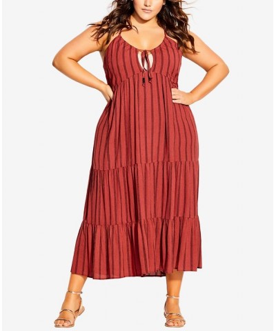 Trendy Plus Size Caribbean Maxi Dress Rust Strip $52.36 Dresses