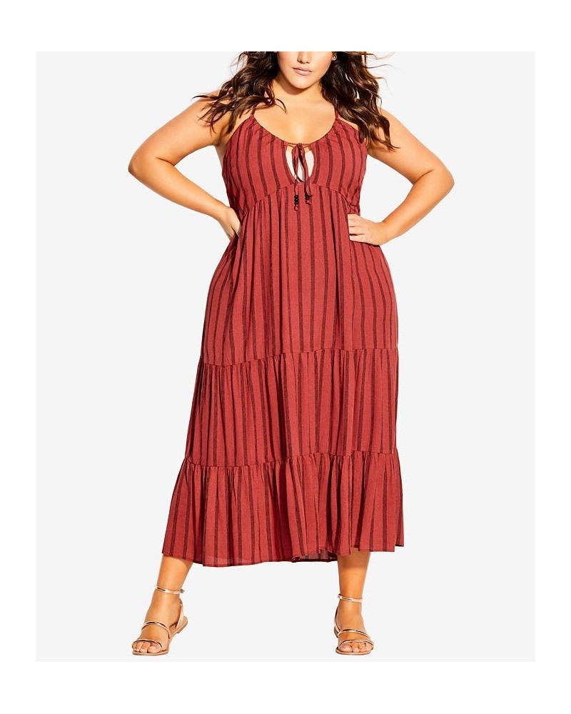 Trendy Plus Size Caribbean Maxi Dress Rust Strip $52.36 Dresses