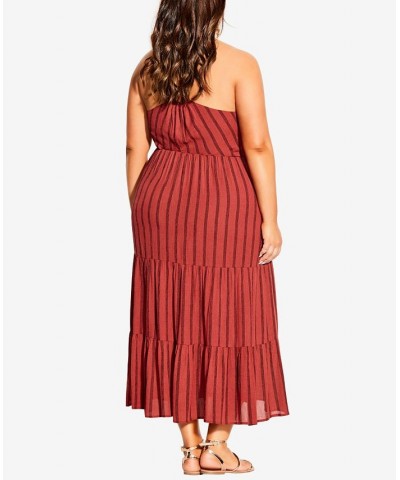 Trendy Plus Size Caribbean Maxi Dress Rust Strip $52.36 Dresses