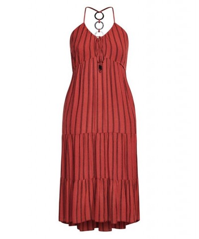 Trendy Plus Size Caribbean Maxi Dress Rust Strip $52.36 Dresses