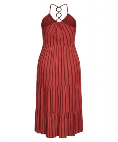 Trendy Plus Size Caribbean Maxi Dress Rust Strip $52.36 Dresses