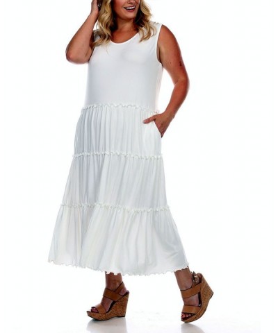 Plus Size Scoop Neck Tiered Midi Dress White $27.20 Dresses