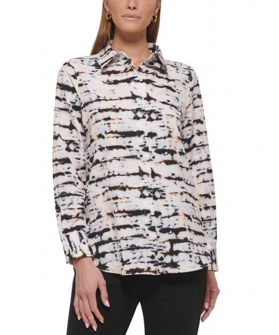 Petite Printed Button-Down Long-Sleeve Blouse White Multi $35.60 Tops