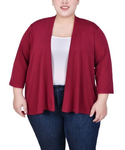 Plus Size Draped Open-Front Cardigan Burgundy $11.32 Sweaters