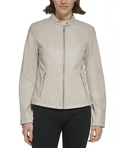 Women's Faux-Leather Zip-Front Moto Jacket Tan/Beige $34.00 Coats