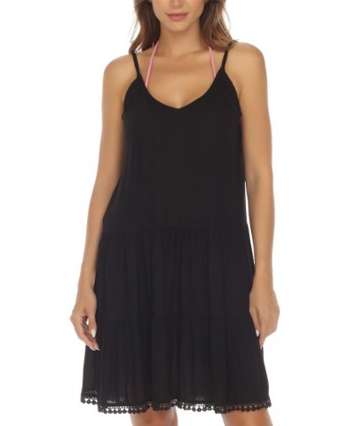 Women's Tiered Sleeveless Cover-Up Dress Black $29.00 Swimsuits