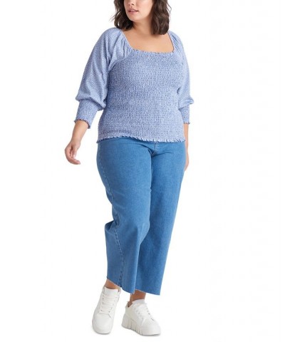 Plus Size Smocked Blouson Top Blue $19.49 Tops