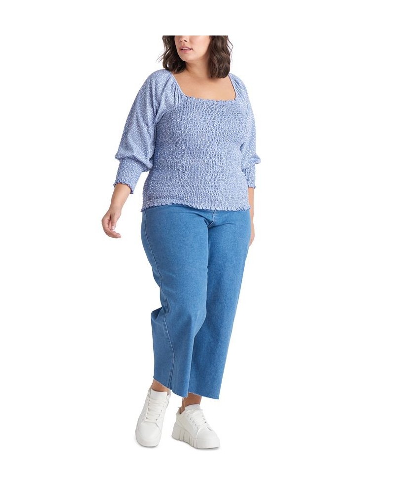 Plus Size Smocked Blouson Top Blue $19.49 Tops