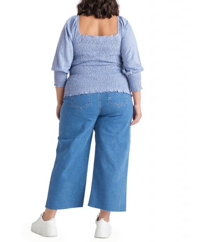 Plus Size Smocked Blouson Top Blue $19.49 Tops