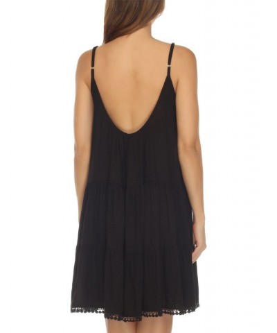 Women's Tiered Sleeveless Cover-Up Dress Black $29.00 Swimsuits