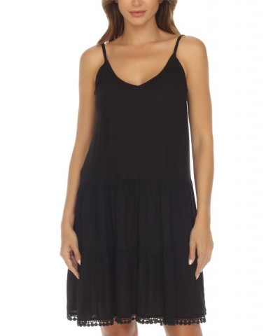 Women's Tiered Sleeveless Cover-Up Dress Black $29.00 Swimsuits