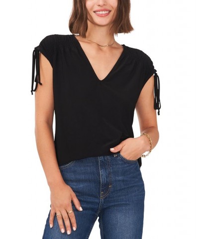 Women's Solid-Color V-Neck Shirred-Shoulder Top Rich Black $43.45 Tops