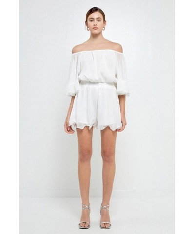 Women's Ruffled Sleeve Romper White $40.00 Shorts