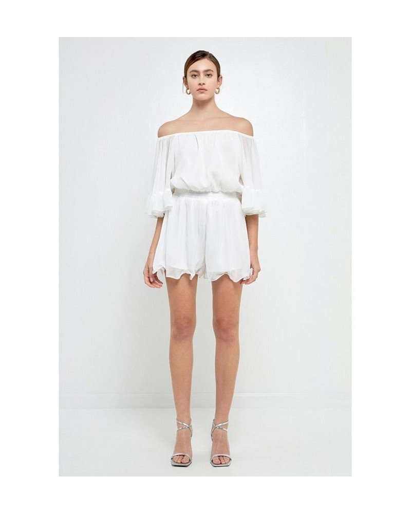 Women's Ruffled Sleeve Romper White $40.00 Shorts