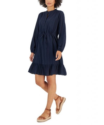 Women's Shadow-Striped Ruffle-Hem Dress Blue $14.72 Dresses