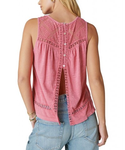 Women's Lace Trim Tank Top Pink $33.39 Tops