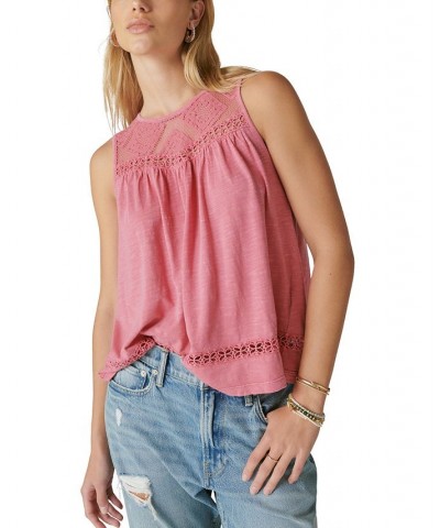 Women's Lace Trim Tank Top Pink $33.39 Tops