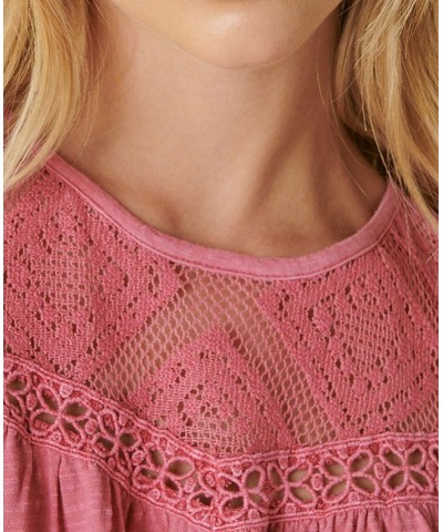 Women's Lace Trim Tank Top Pink $33.39 Tops