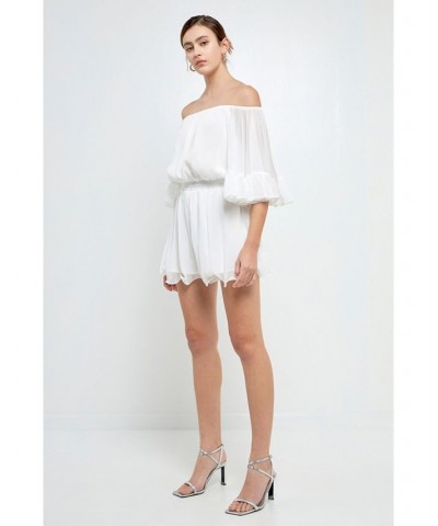 Women's Ruffled Sleeve Romper White $40.00 Shorts