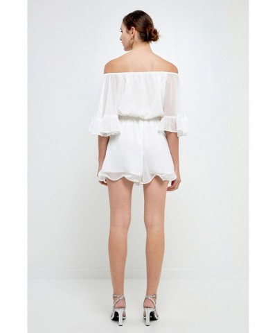 Women's Ruffled Sleeve Romper White $40.00 Shorts