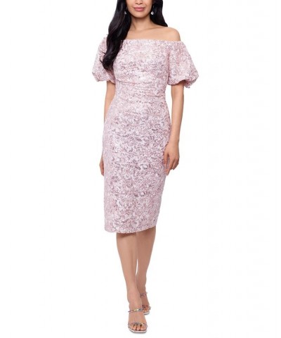 Women's Off-The-Shoulder Sequin Lace Dress Blush $104.65 Dresses