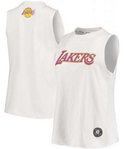 Women's White Los Angeles Lakers Mia Vintage-Inspired Tank Top White $29.69 Tops