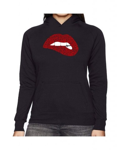 Women's Word Art Hooded Sweatshirt -Savage Lips Black $28.80 Sweatshirts