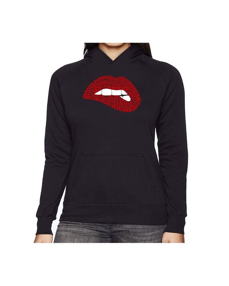 Women's Word Art Hooded Sweatshirt -Savage Lips Black $28.80 Sweatshirts