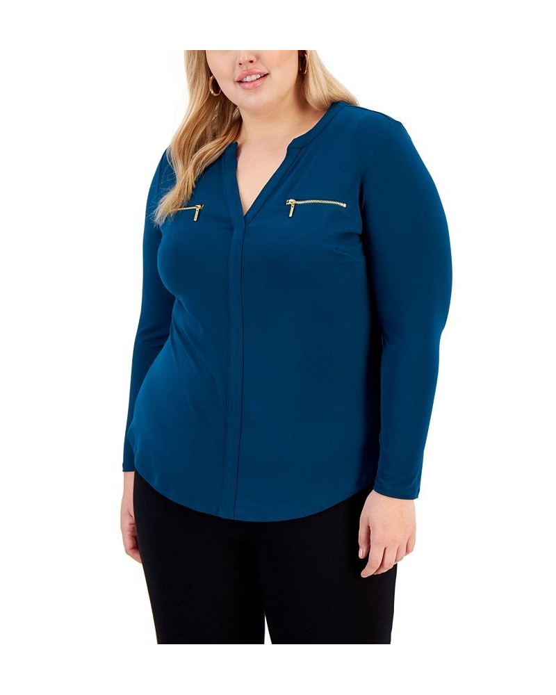 Plus Size Zip-Pocket Top Teal Kingfisher $21.92 Tops