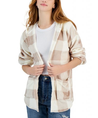 Juniors' Hooded Long-Sleeve Cardigan Sweater Brown $14.87 Sweaters