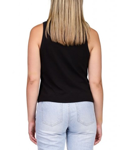 Women's Point Collar Button-Front Sleeveless Top Black $33.92 Tops