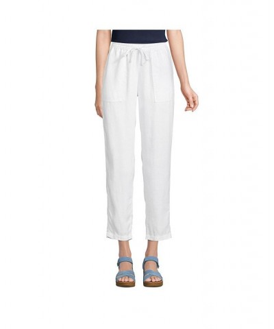 Women's High Rise Pull On Tie Waist Linen Crop Pants White $39.58 Pants