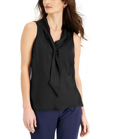 Sailor-Style Tie-Neck Sleeveless Top Black $17.44 Tops