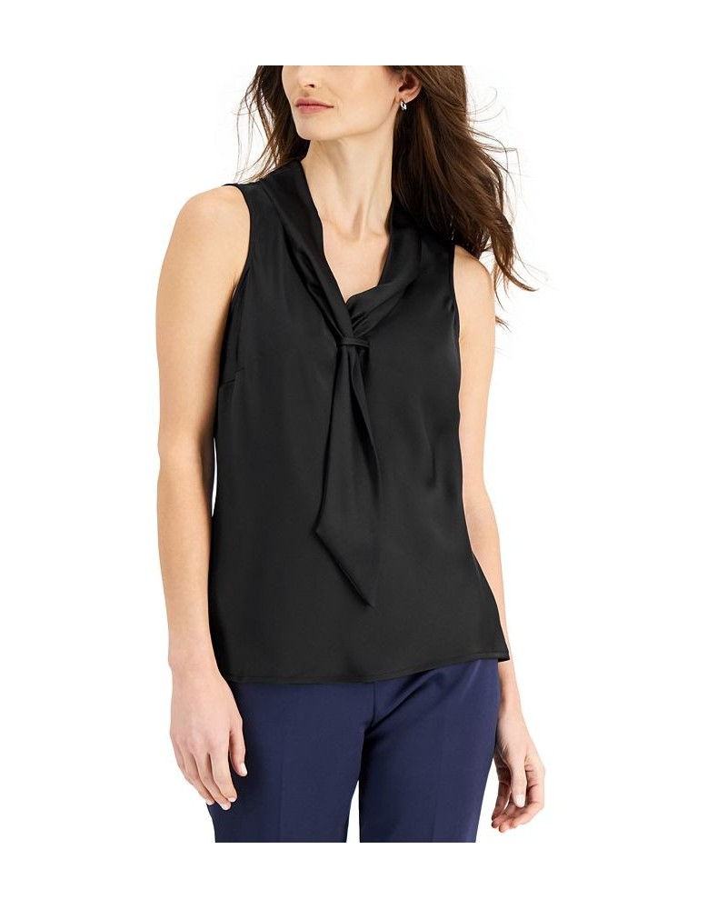 Sailor-Style Tie-Neck Sleeveless Top Black $17.44 Tops