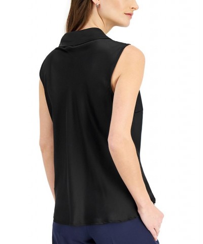 Sailor-Style Tie-Neck Sleeveless Top Black $17.44 Tops