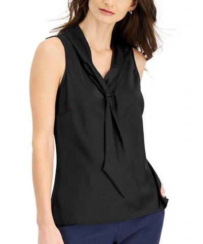 Sailor-Style Tie-Neck Sleeveless Top Black $17.44 Tops