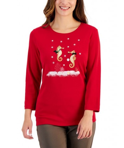 Women's Holiday Beach Top New Red Amore Seahorse $11.88 Tops