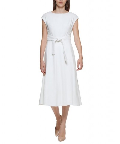 Women's Belted Fit & Flare Dress Ivory/Cream $32.34 Dresses