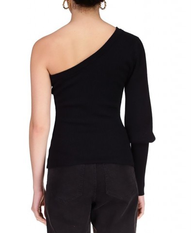 Women's One-Shoulder Ribbed-Knit Sweater Black $28.53 Sweaters