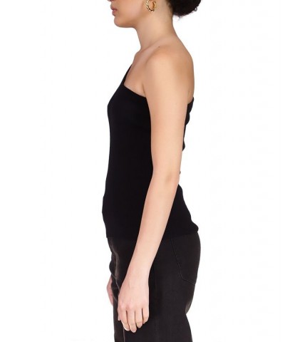 Women's One-Shoulder Ribbed-Knit Sweater Black $28.53 Sweaters