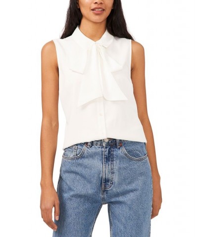 Women's Sleeveless Button-Front Bow Neck Blouse New Ivory $37.95 Tops