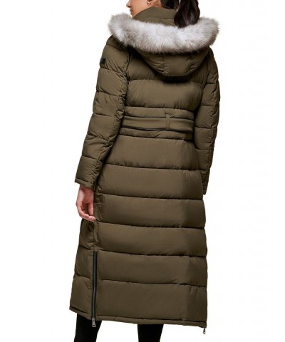 Women's Faux-Fur-Trim Hooded Maxi Puffer Coat Green $86.10 Coats