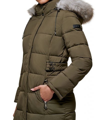 Women's Faux-Fur-Trim Hooded Maxi Puffer Coat Green $86.10 Coats