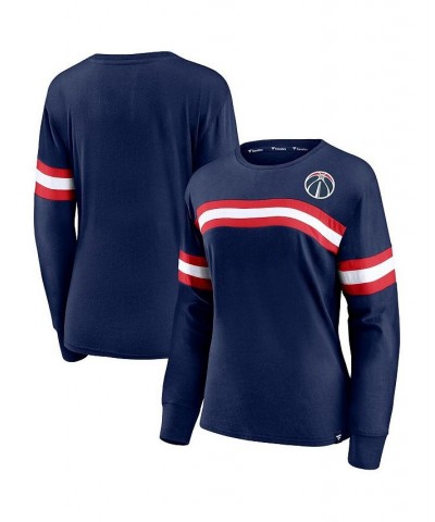 Women's Branded Navy Washington Wizards Block Party Chest Logo Striped Long Sleeve T-shirt Navy $19.80 Tops